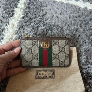 Gucci Ophidia textured leather trimmed printed coated canvas cardholder